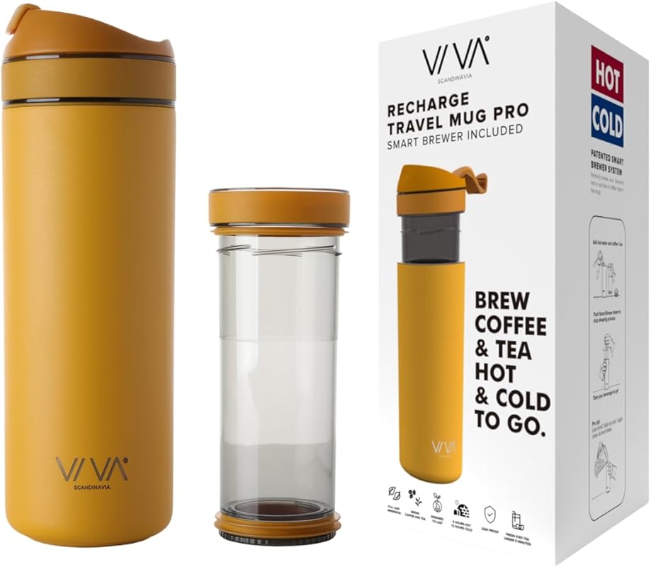 VIVA Recharge Insulated Tea & Coffee Mug, Portable Travel French Press
