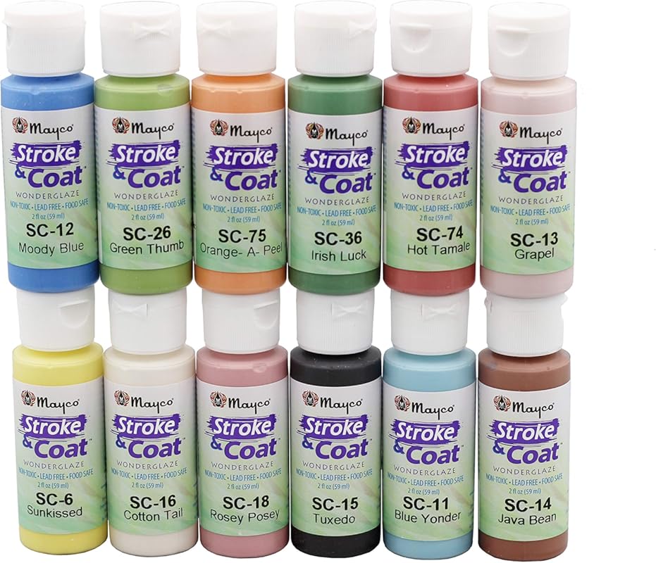 Creative Hobbies Mayco Stroke and Coat Glaze Kit 1, 12 Assorted 2oz Ja