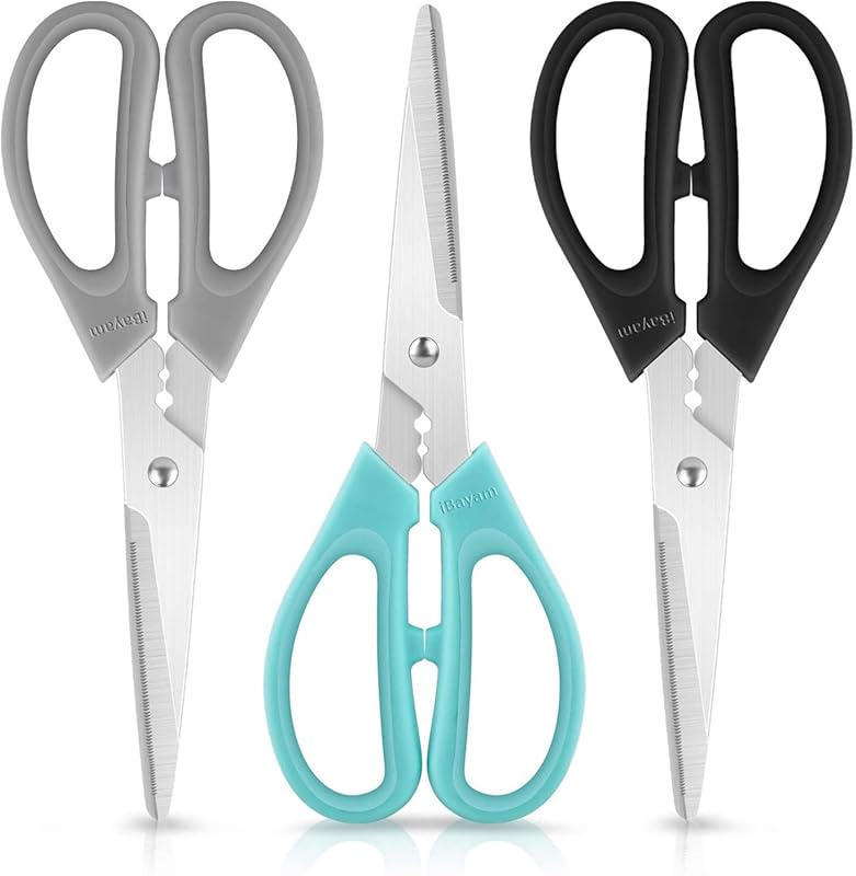 iBayam 8-Inch 3-Color Stainless Steel Kitchen Shears, Dishwasher Safe 