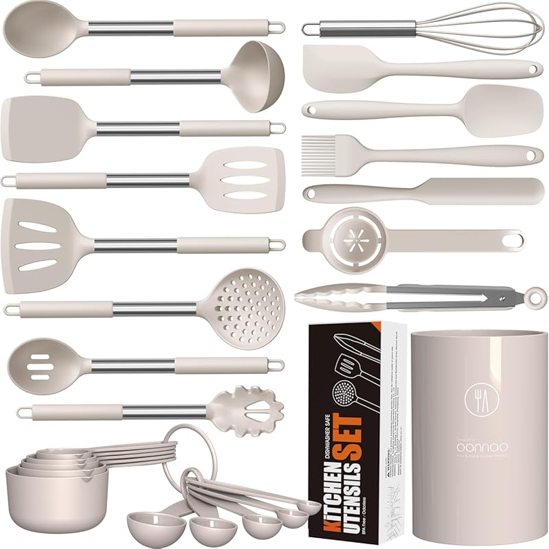 Large Silicone Cooking Utensils Set - Heat Resistant Stainless Steel T