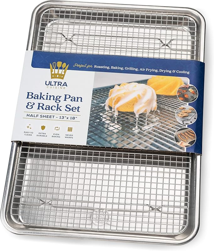 Ultra Cuisine Aluminum Baking Sheet & Stainless Steel Cooling Rack Set