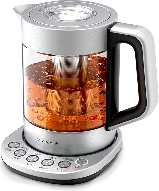 Viante 1.5L Electric Kettle with Infuser, No Plastic Contact, Temp Con