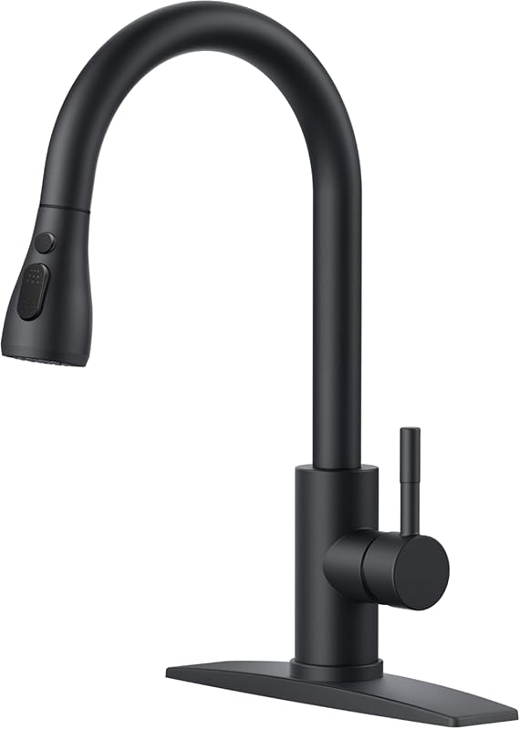 FORIOUS Black High Arc Kitchen Faucet with Pull Down Sprayer, Single H