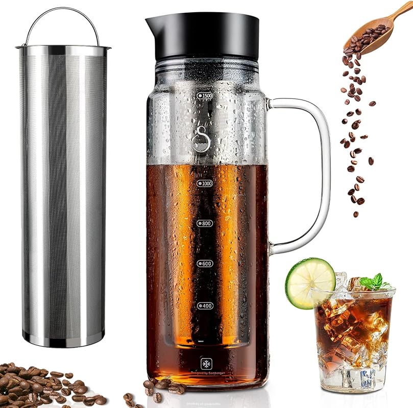 SAMBANGAN 1.5L/51oz Glass Airtight Cold Brew Coffee Maker for Iced Cof