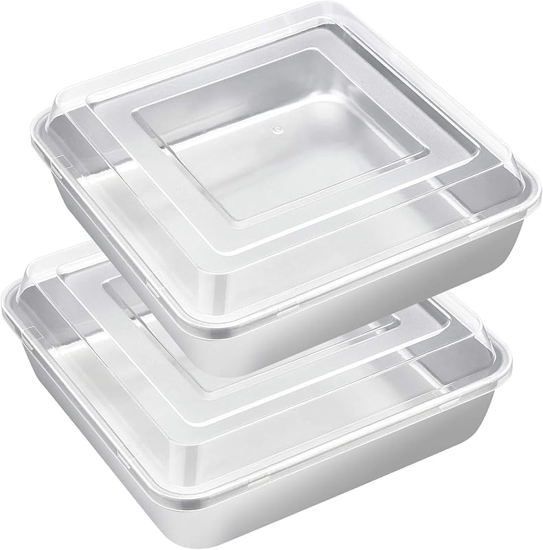 E-far 8x8-Inch Square Stainless Steel Baking Pan Set of 2 with Lids, H