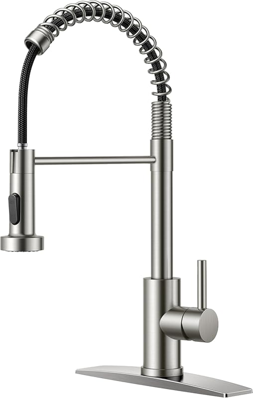FORIOUS Commercial Brushed Nickel Stainless Steel Kitchen Faucet with 