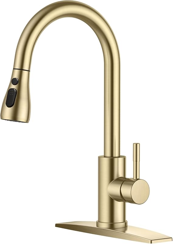 FORIOUS Classic Gold Kitchen Faucet with Pull Down Sprayer, High Arc S