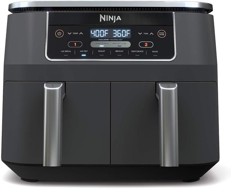 Ninja DZ201 Foodi 8 Quart DualZone 2-Basket Air Fryer, 6-in-1 with Mat
