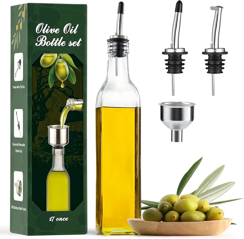 AOZITA 17oz Clear Glass Olive Oil Dispenser Bottle, 500ml Cruet with P