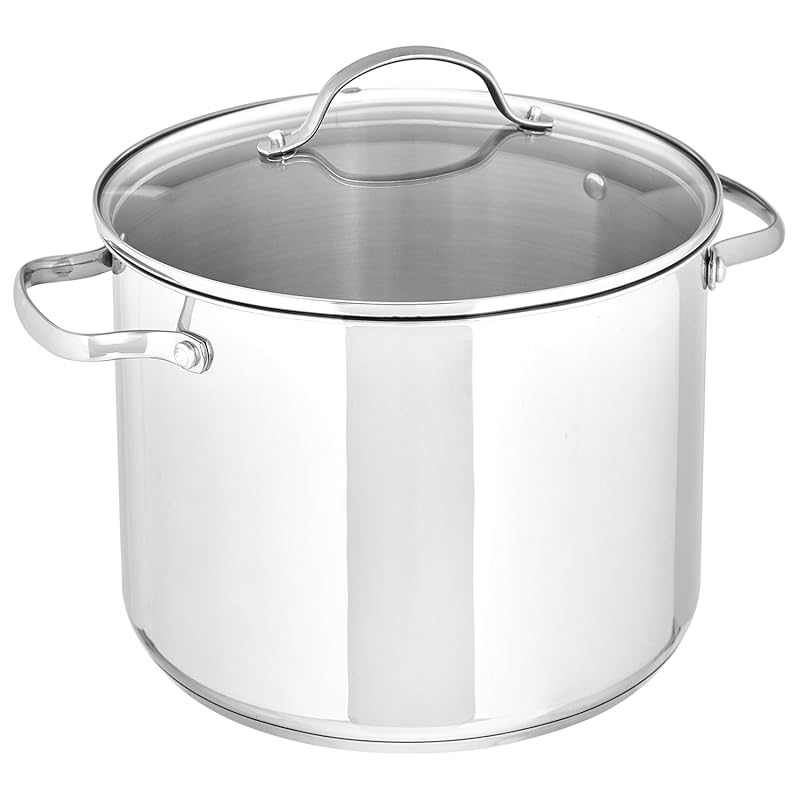 Amazon Basics 8-Quart Stainless Steel Stock Pot with Glass Lid, Induct