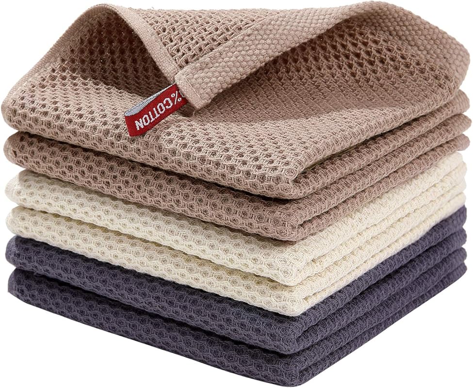 Homaxy 6-Pack 100% Cotton Waffle Weave Dish Cloths, Ultra Soft, Absorb