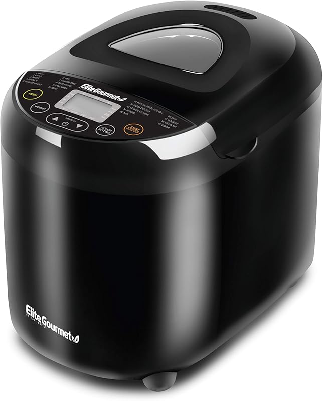 Elite Gourmet Programmable Bread Maker, Black, 2lb Loaf, 3 Sizes, 19 P