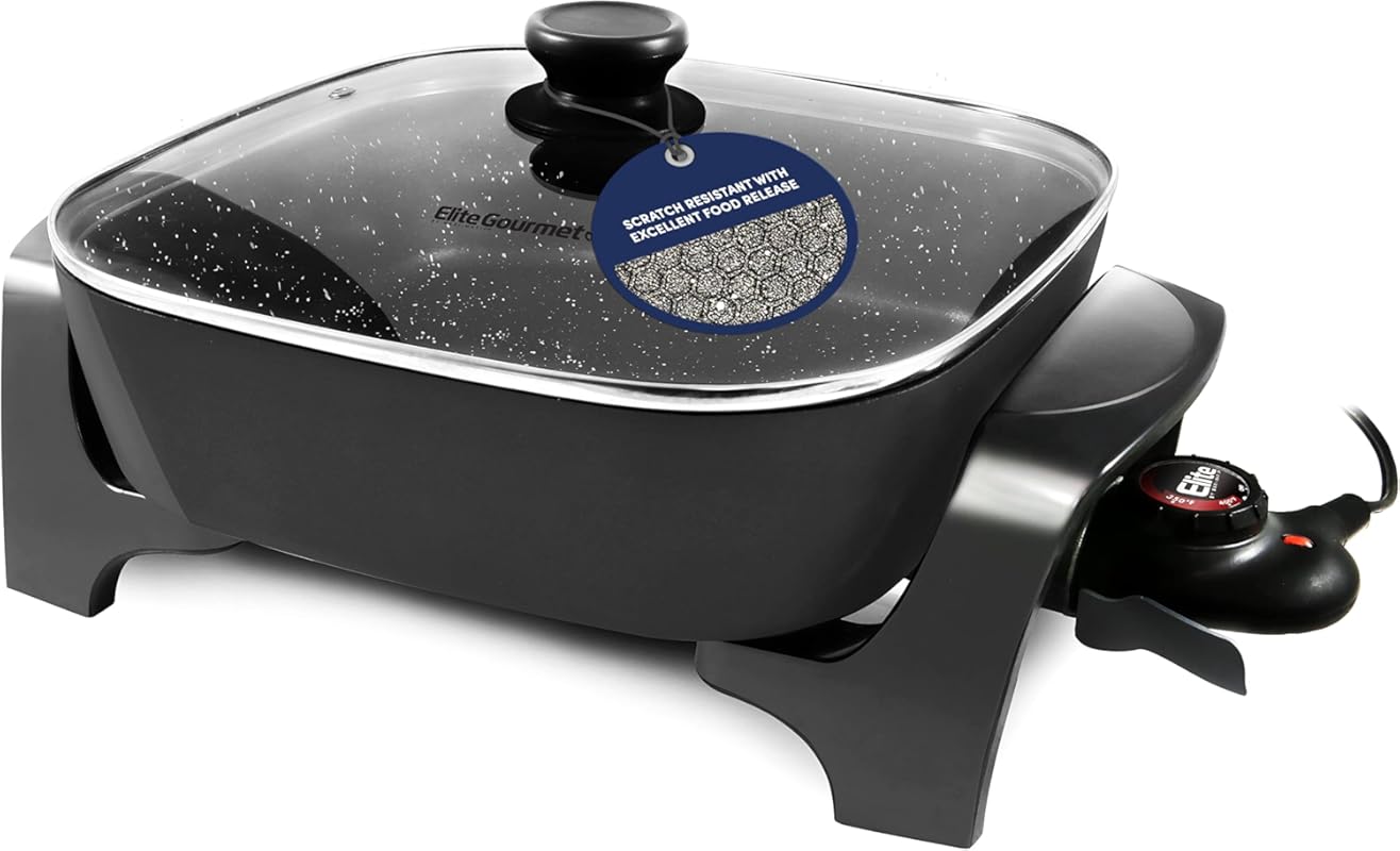 Elite Gourmet EG6201 Extra Deep 7.5Qt Non-stick Electric Skillet, Glas