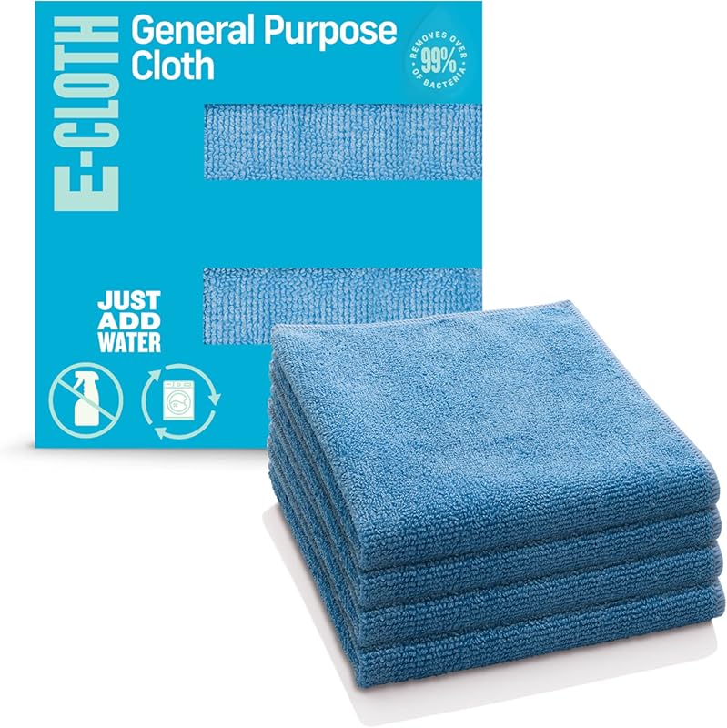 E-Cloth Premium Microfiber Cleaning Cloths (4 Pack, Blue) – Durable, G