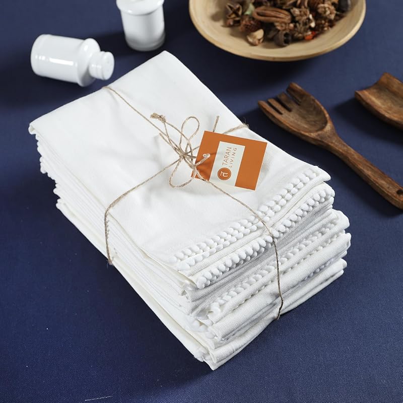 TARAN LIVING White 100% Cotton Kitchen Towels 6-Pack, 18x28 Inch, Soli