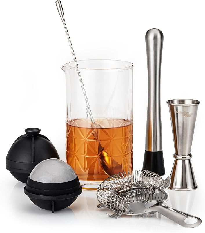 Mixology & Craft 8-Piece Cocktail Set: Bartender Kit with Mixing Glass