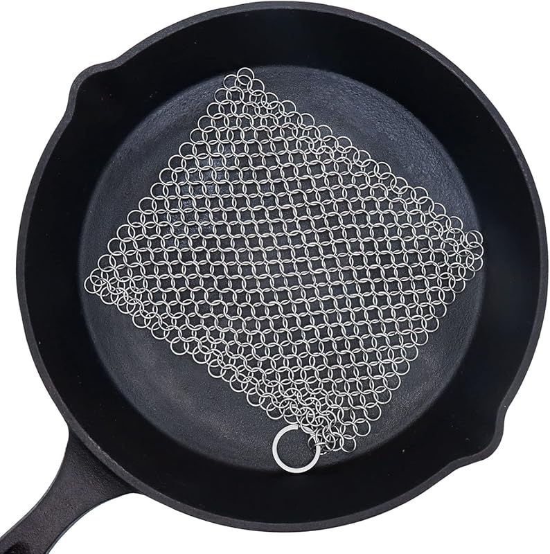6-Inch Stainless Steel Chainmail Scrubber for Cast Iron Pans, Skillets