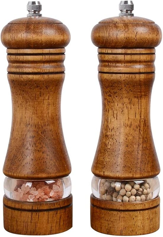 Haomacro Wood Salt & Pepper Grinder, 6.5-inch Manual, Adjustable Ceram