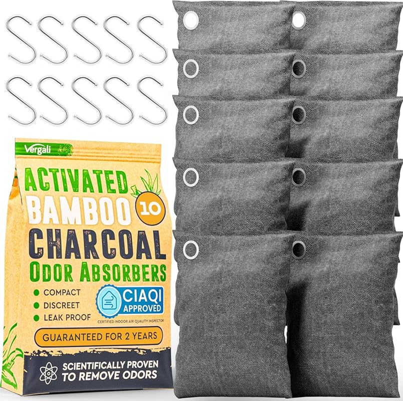 10-Pack Activated Bamboo Charcoal Odor Absorber Bags for Car, Closet,
