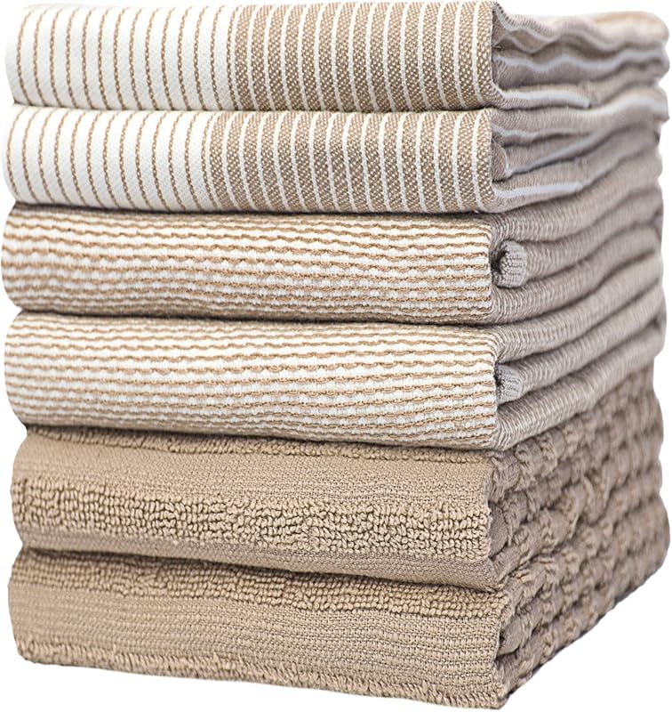 Premium 6-Pack Large Cotton Kitchen Dish Towels, Flat & Terry Absorben