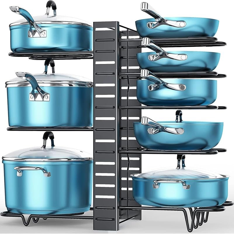ORDORA Adjustable 8-Tier Pots and Pans Organizer for Under Cabinet Sto