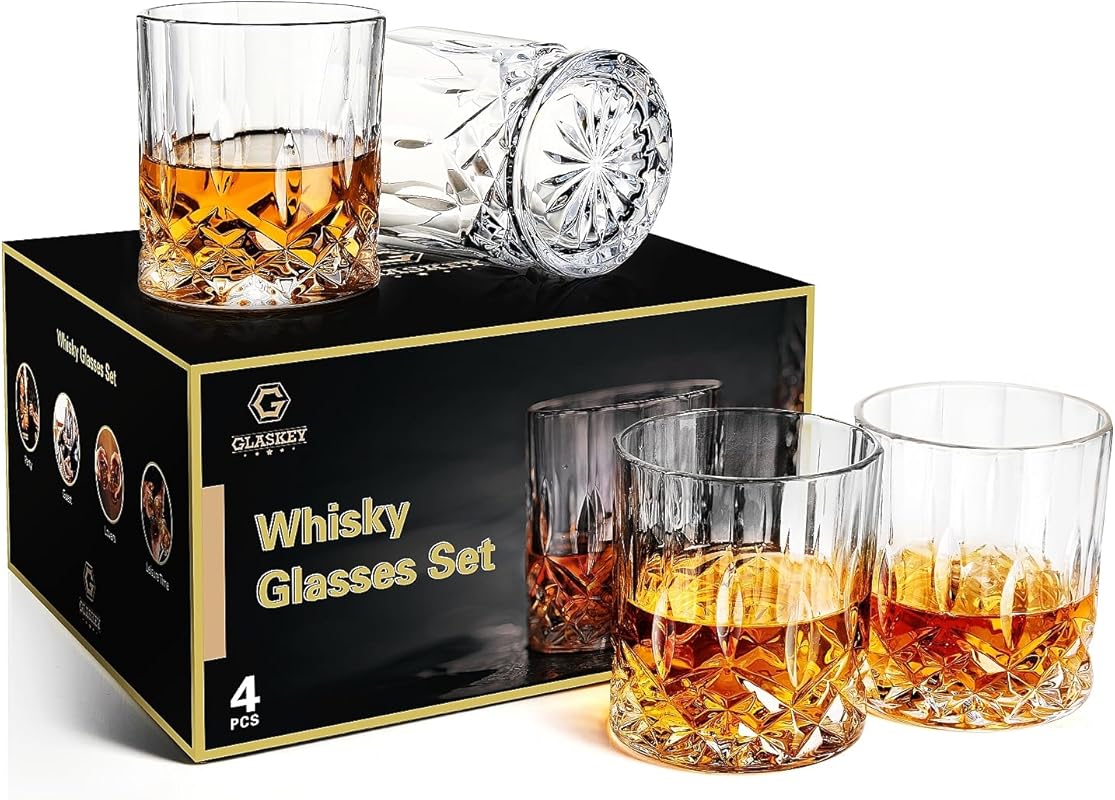 GLASKEY Lead-Free Crystal Whiskey Glasses Set of 4 – 11 oz Old Fashion