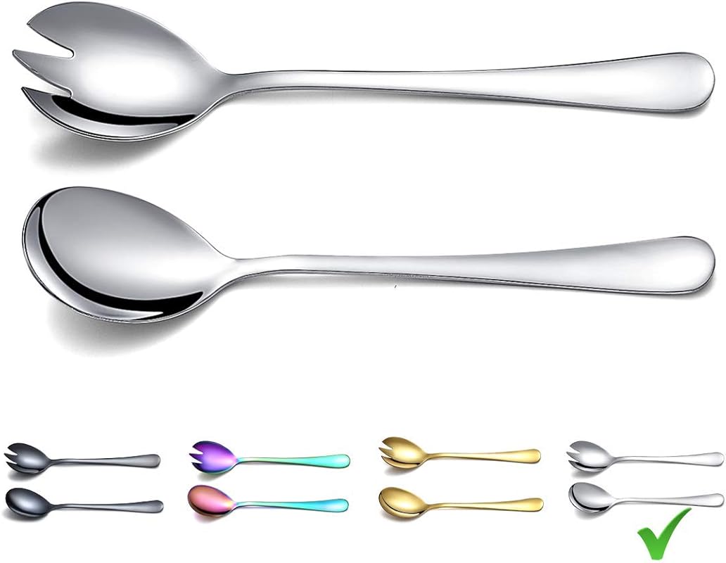 Berglander Stainless Steel Salad Server Set – 2-Piece Shiny Silver Ser