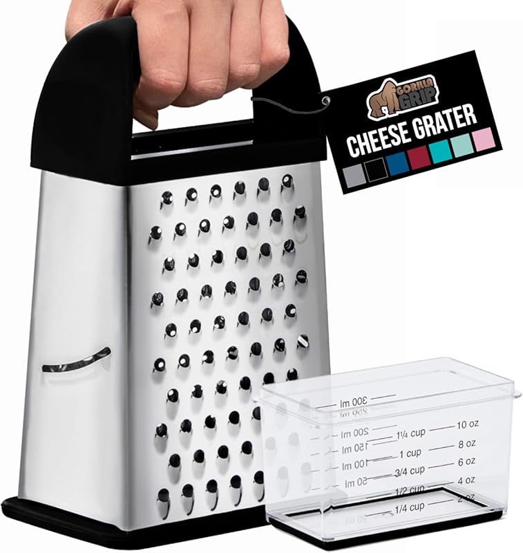 GORILLA GRIP XL 4-Sided Stainless Steel Box Cheese Grater with Contain