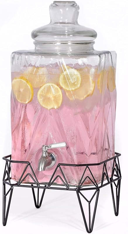 Glacial Ice Design 2.5 Gallon Glass Beverage Dispenser with Stainless 