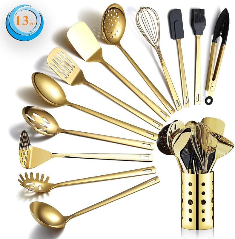 Berglander 13-Piece Stainless Steel Gold Cooking Utensils Set with Tit