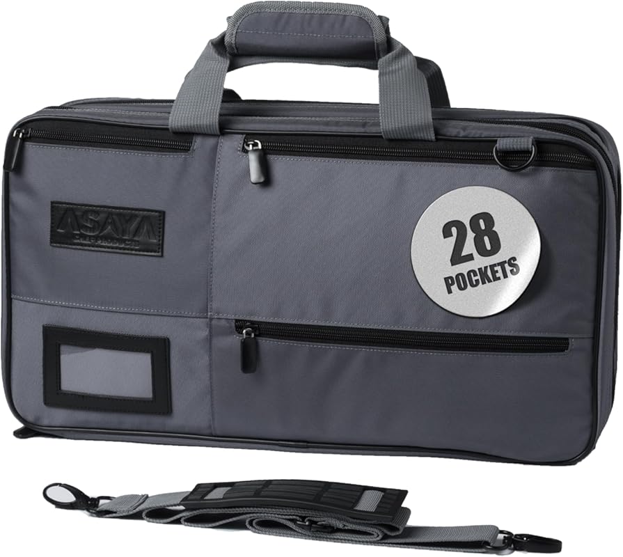 Asaya Chef Knife Bag: 28 Pockets for Knives & Utensils, Durable Ballis