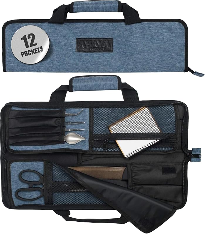 Asaya Chef Knife Roll Bag: 12 Pockets for Knives & Utensils, Lightweig
