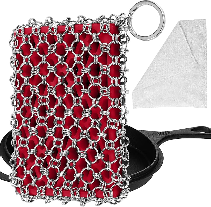 Herda 316L Large Chainmail Scrubber Sponge for Cast Iron, Skillets, Wo