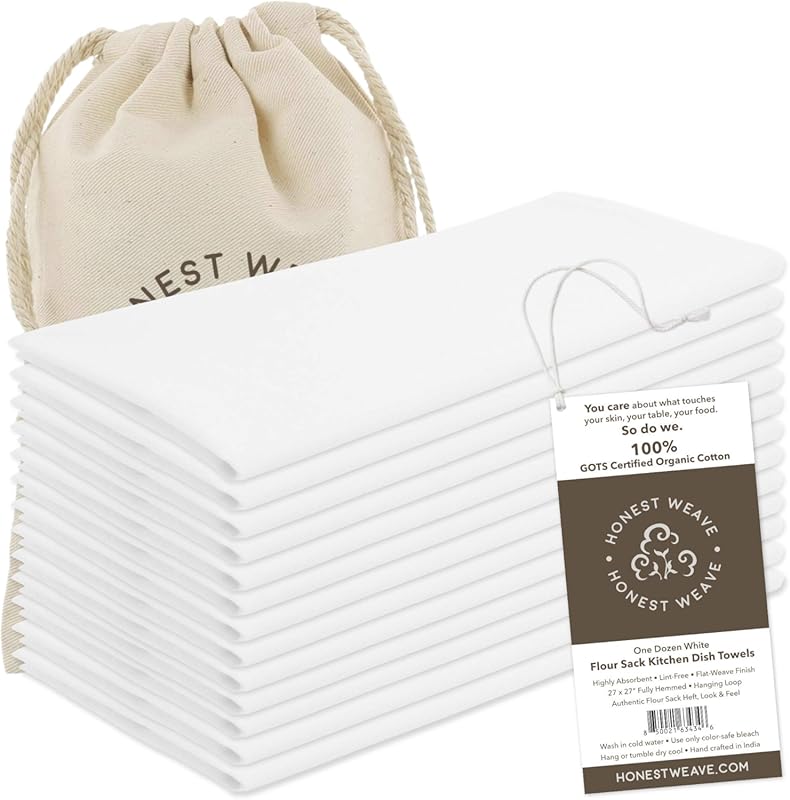 GOTS Certified Organic Flour Sack Cotton Kitchen Hand & Dish Towels – 