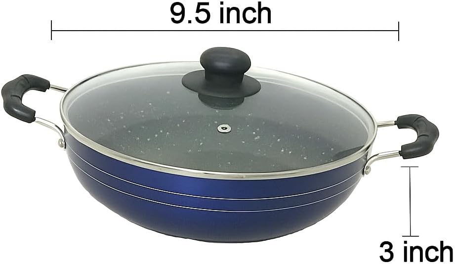 2.2Ltr Non-Stick Deep Kadhai (240mm) with Glass Lid, Induction Base Al