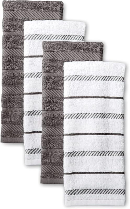 KitchenAid Albany Kitchen Towel 4-Pack Set: 16x26 Inch, Charcoal Grey/