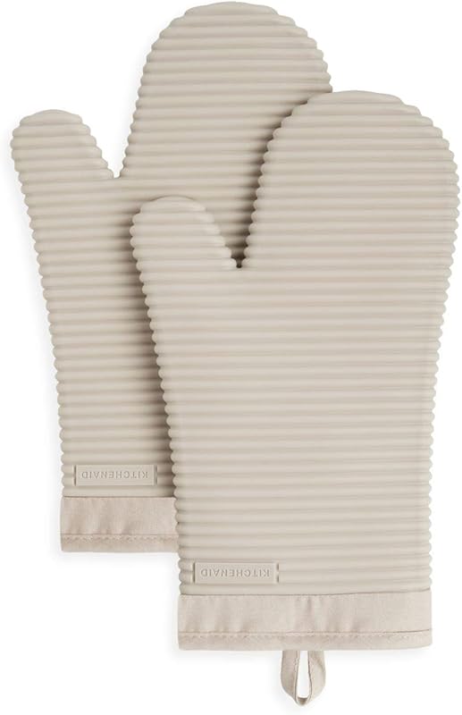 KITCHENAID Ribbed Soft Silicone Oven Mitts (2-Pack), 7.5