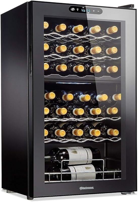 Wine Enthusiast 32-Bottle Dual Zone Wine Cooler, MAX Compressor, Digit