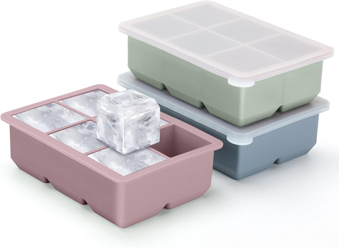 Large Silicone Ice Cube Trays (3 Pack) with Leak-Proof Lids; Stackable