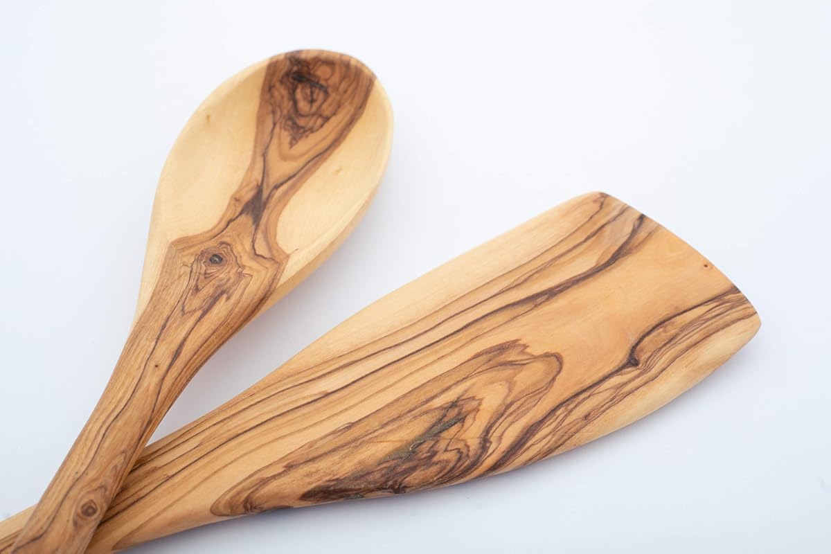 Handcrafted Olive Wood 12-Inch 2-Piece Set – Durable Wooden Cooking Sp