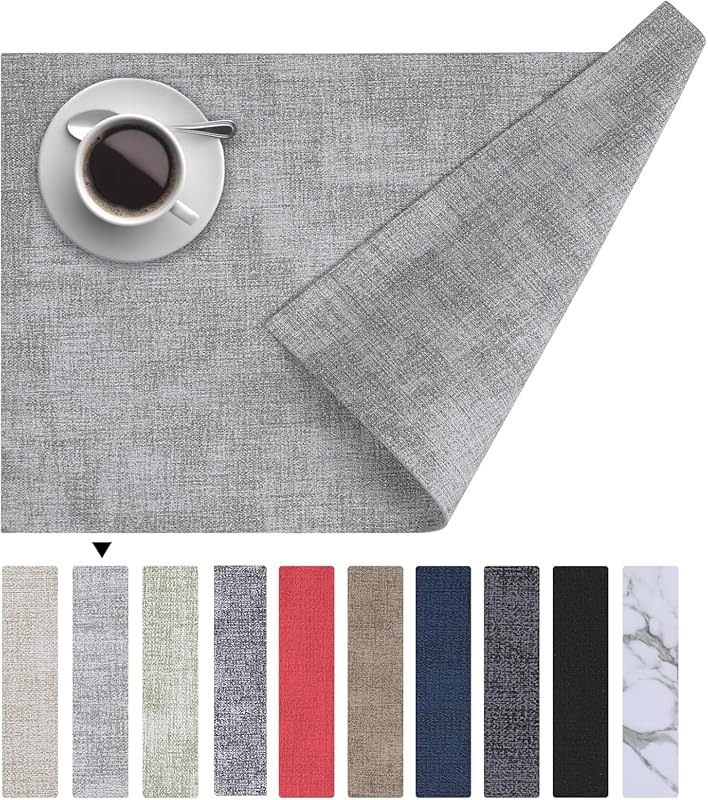 Homaxy Light Grey Faux Leather Placemats Set of 6 – Waterproof, Heat R