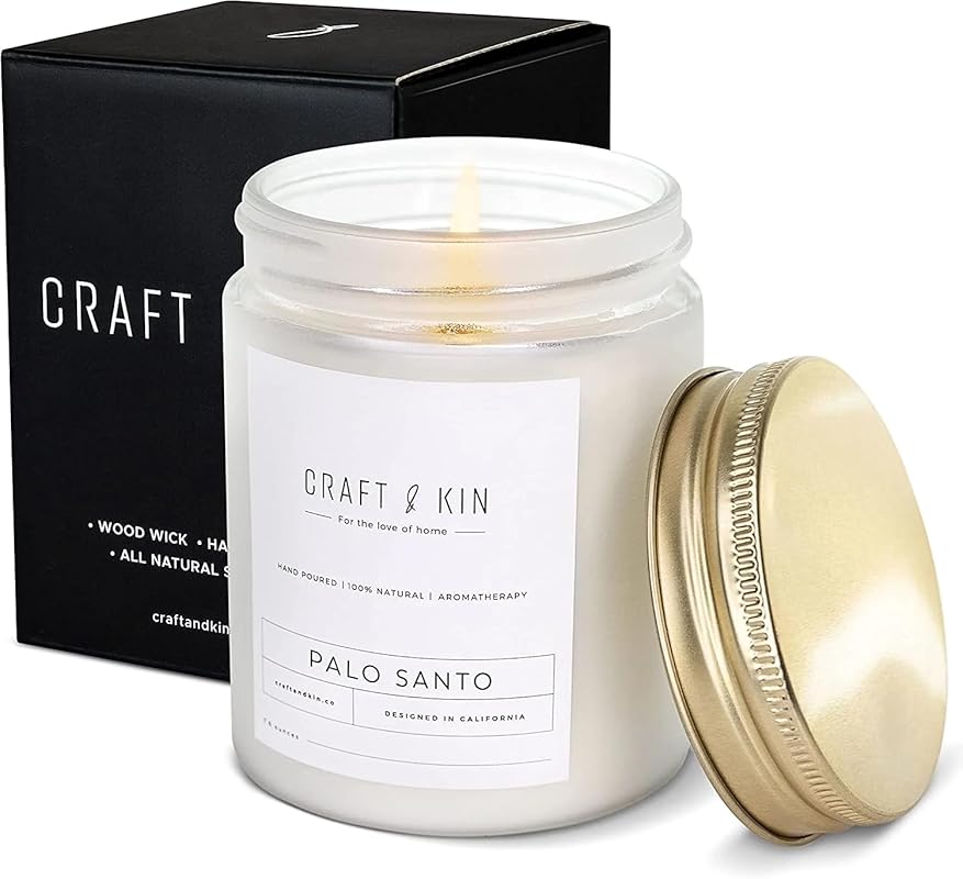 Craft & Kin Palo Santo WoodWick Soy Candle, 45-Hour Long Lasting Holid