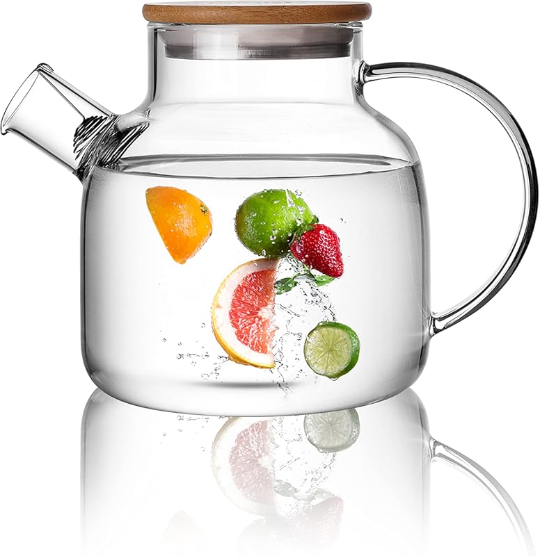 CnGlass 40.6oz Clear Glass Teapot, Stovetop Safe with Removable Filter
