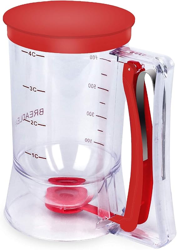 BBSTARZ Red 4-Cup Pancake Batter Dispenser with Squeeze Handle & Measu