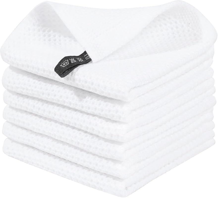 Homaxy White 100% Cotton Waffle Weave Dish Cloths, 6-Pack 12x12 Inch,