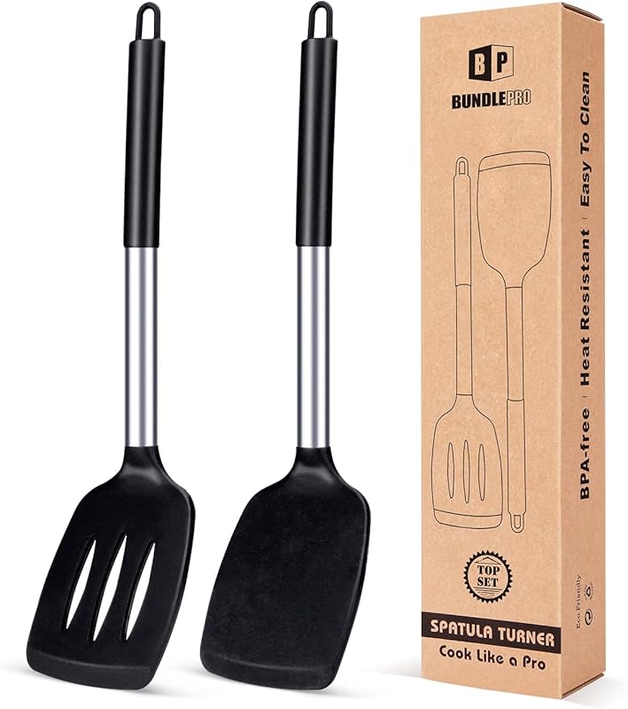 Two Pack Silicone Solid & Slotted Turners, Non-Stick High Heat Resista