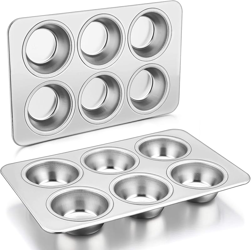 P&P CHEF Stainless Steel 6-Cup Muffin Pan Set (2 Pcs), Heavy-Duty Baki