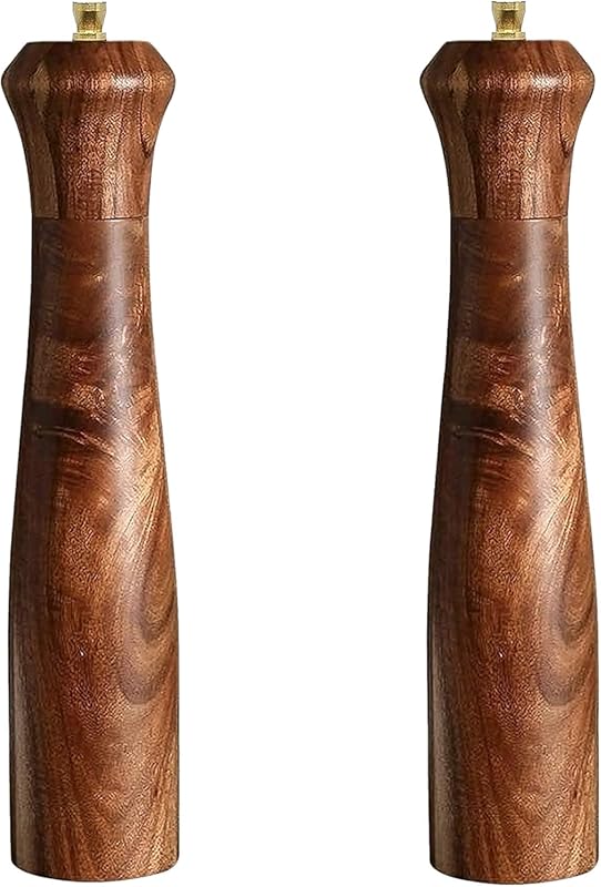 Acacia Wood Salt & Pepper Grinder Set, 10-inch Manual, Refillable, Adj