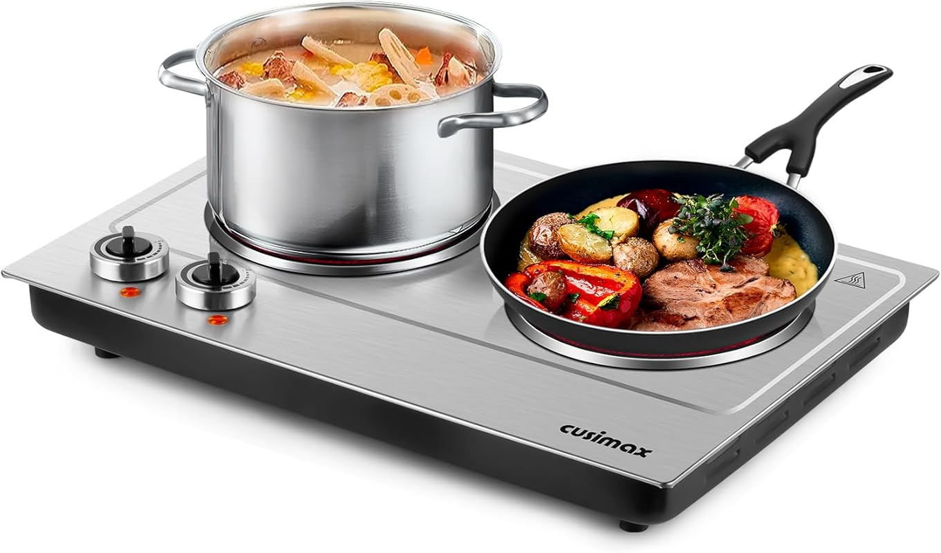 Cusimax Dual Infrared Burner Hot Plate, Electric Ceramic Glass Stove, 