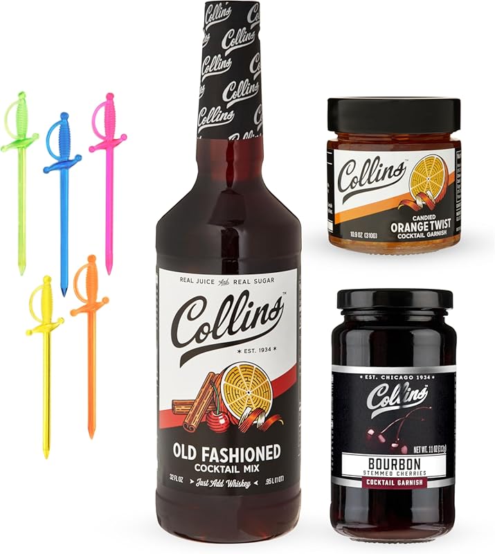 Collins Old Fashioned Cocktail Gift Set with Mix, Bourbon Cherries, Ca